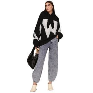 JW ANDERSON Women's Gothic Logo Chunky Knit Hoody Size XS In Black/Off White